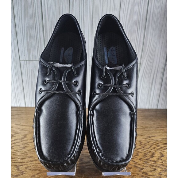 Slip Less Womens Black Comfort Lace Up Non Slip Professional Work Shoes Size 9.5 - Picture 3 of 8